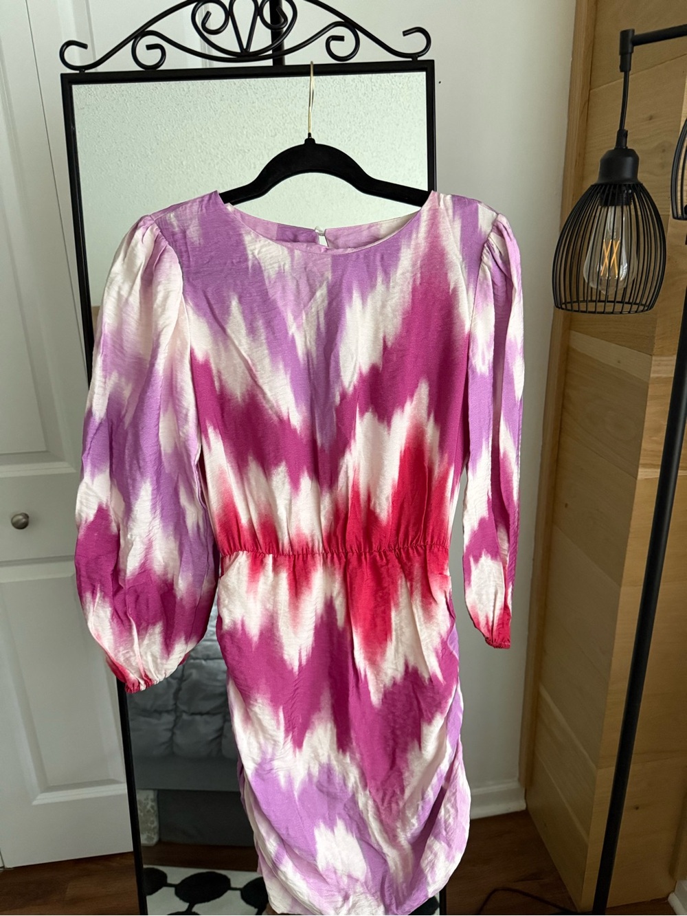Women’s Pink & White Tie-Dye Puff-Sleeve Dress Maje